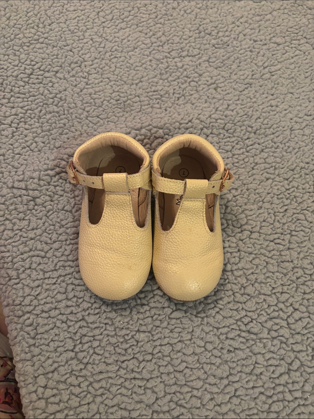 Baby T-Strap Shoes in Cream — Soft Leather Look